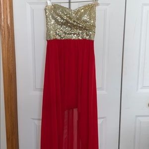 Red and Gold High-Low Woman’s Dress
